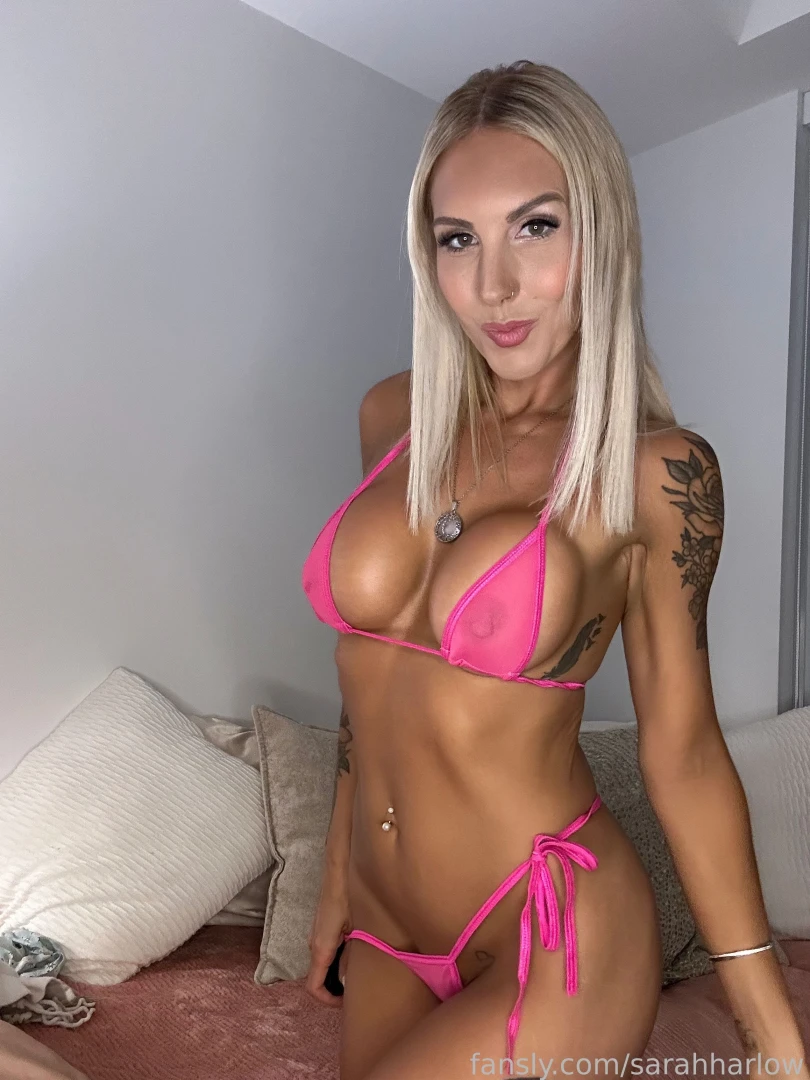 Bikini pink blonde longhair smile petite pussy striptease strip 