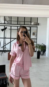 These pink pajamas make me feel cozy and soft light whispers soft