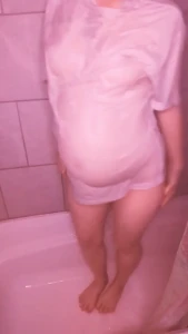 Just a little wet tee shirt fun in the shower pregnant babybump preggo