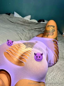 Rubbing on my tits in this purple see through