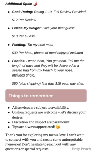 Morning my sexy peaches i get asked often for a tip menu of custom part 1