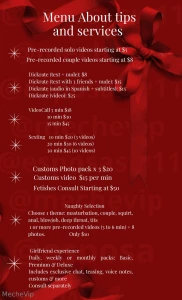 Tip menu here you ll find all the naughty experiences i offer from