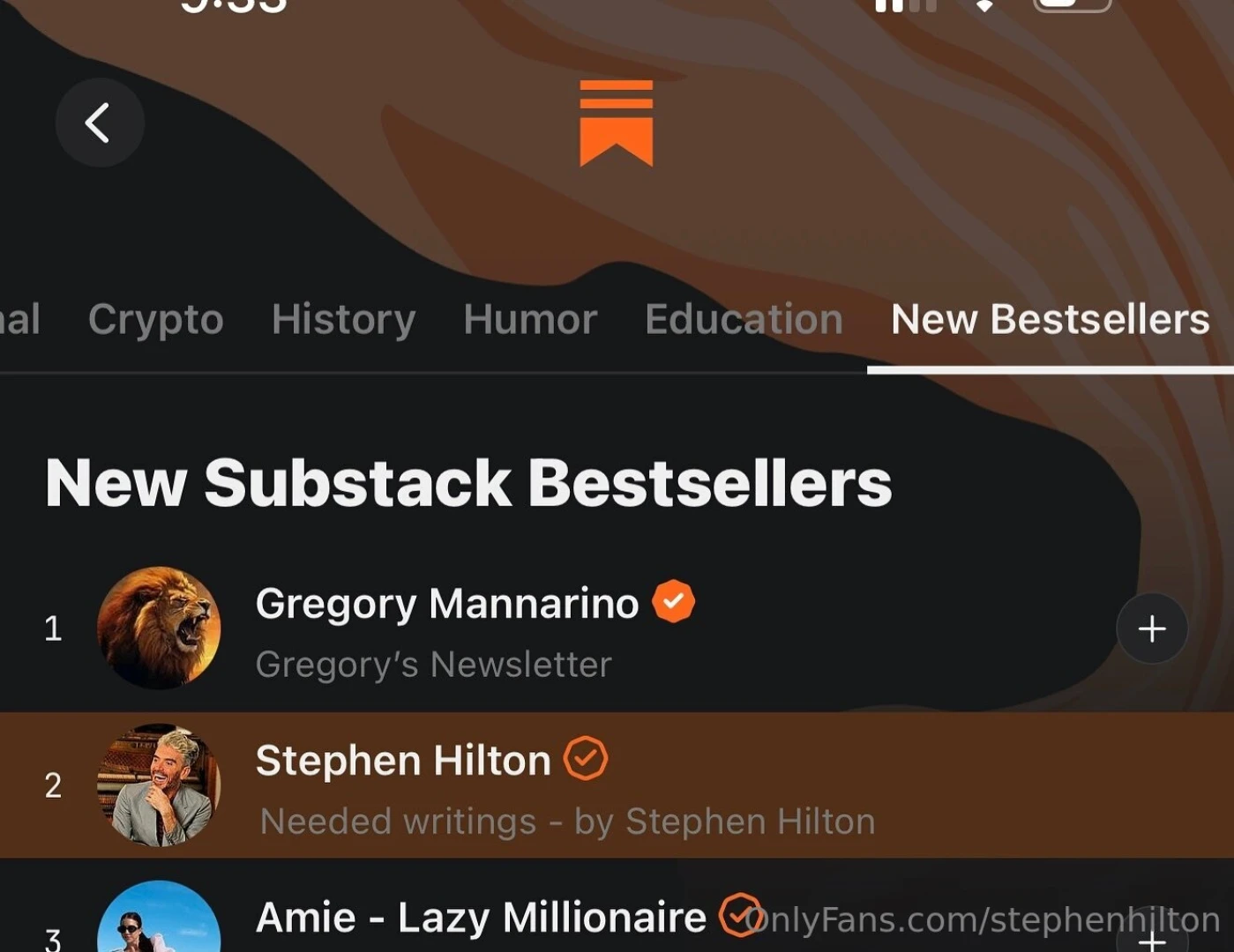 Hey i m number 2 on the substack best seller list - search my name my 