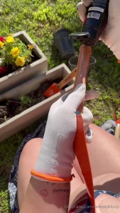 Naughty mom in the garden