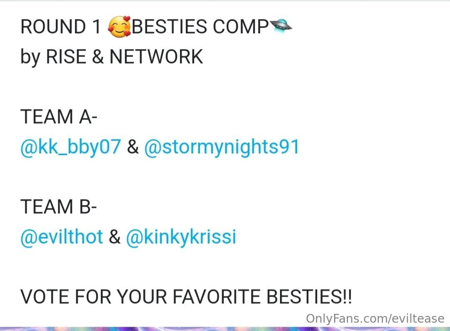 Go vote for team b evilthot amp kinkykrissi and send me screenshot 