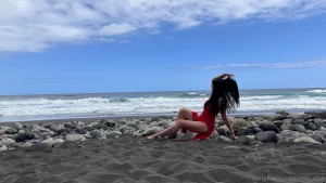 Beach with black squeak and me in a red dress part 1