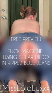 Fuck machine w dildo in ripped jeans three different positions and