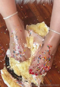 Smashing cake with these pretty ass feet for my birthday