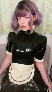 Latex maid here to serve you master messy blowjob with cum and spit