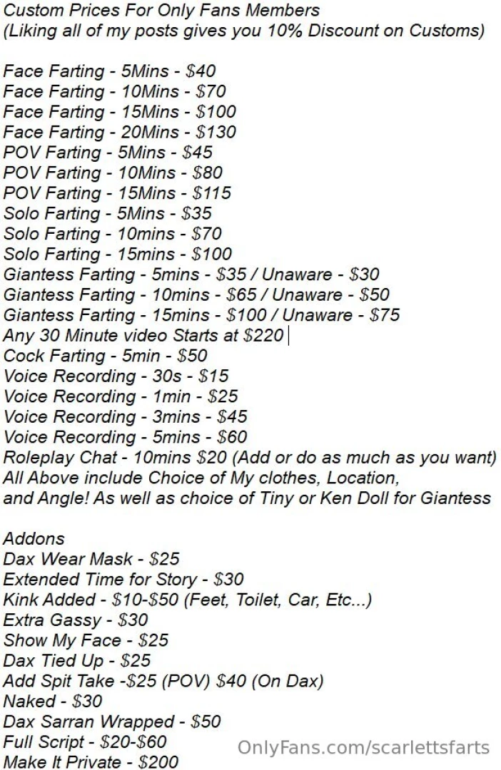 scarlettsfarts1 - New custom prices with new addons some custom prices are reduced if 