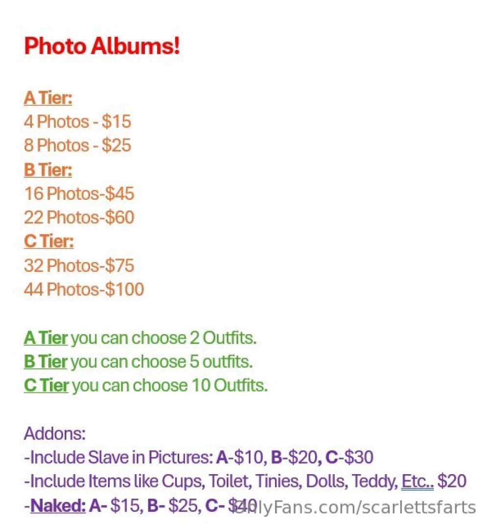 Custom prices there are 3 photos here with prices -just scarlett part 1 