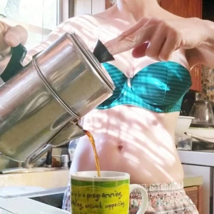 Good morning coffee time goodmorningcoffee shortshorts straplessbra part 5