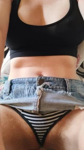 Fresh from the shower and just dressed in a sports bra and mini jean part 2
