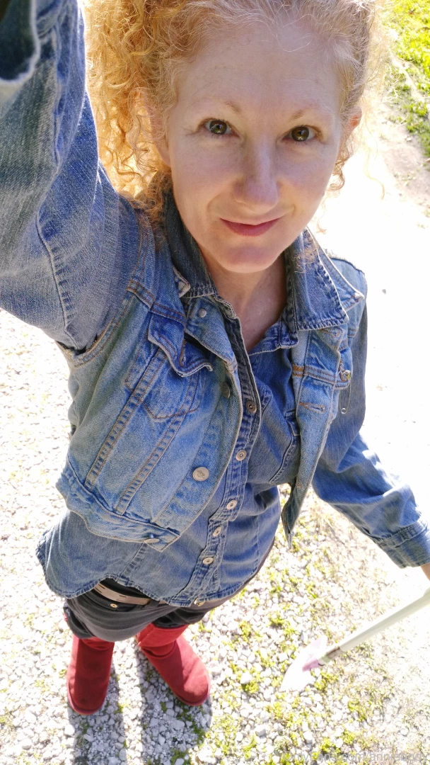 Going walking in my red leather boots wool lined and my jean on jean 