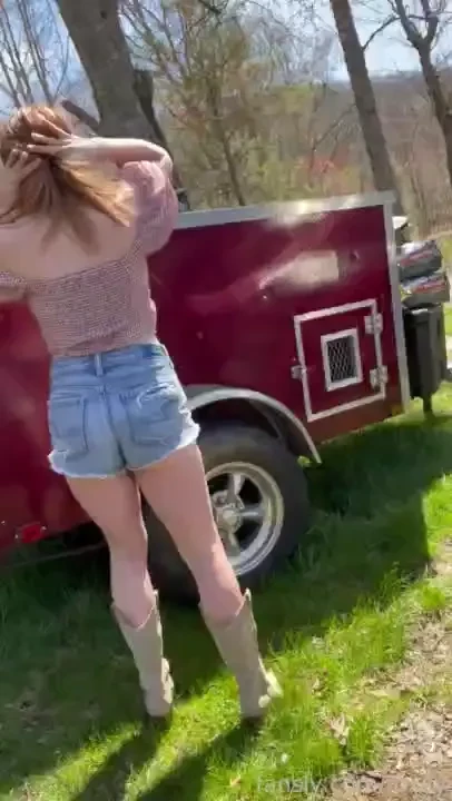 Assuming the position redhead booty outdoors outside public 