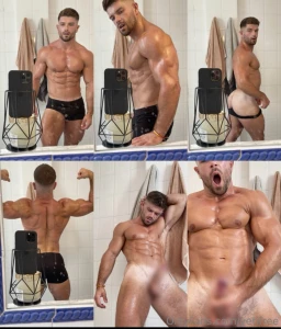 Video 111 super ripped and oiled up muscle flexing jerk off and cum