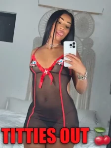 Nipples fully out all dressed up for you with my see through top so