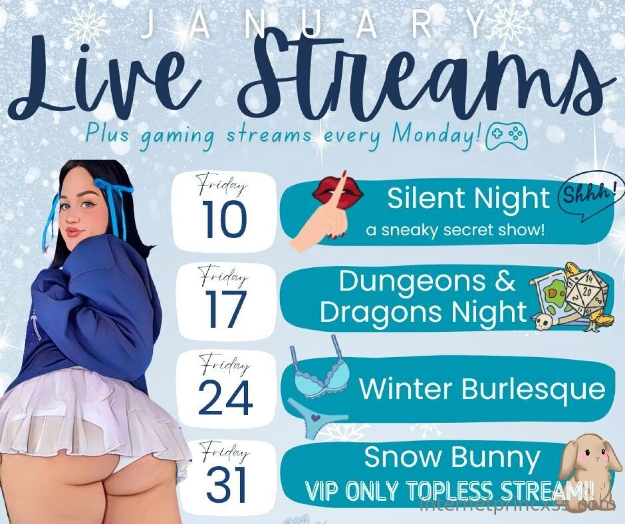 Jan live stream schedule got a ton of super fun new themed streams 
