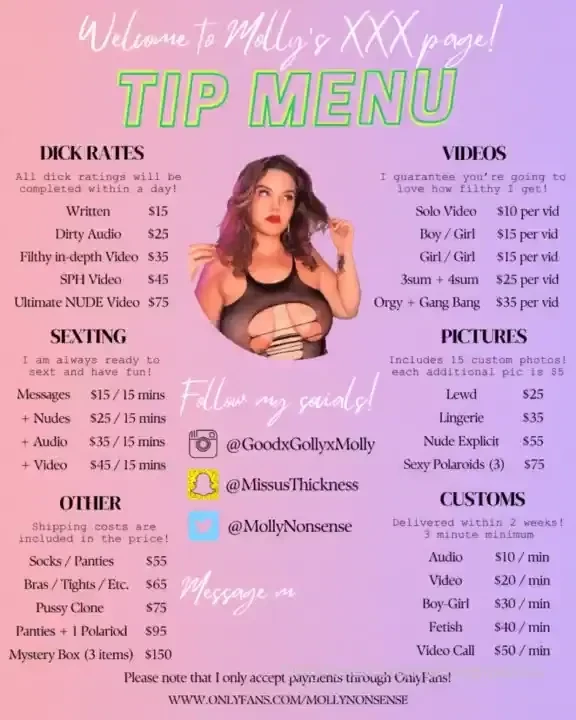 New tip menu feel free to tip on this post amp dm me your request 