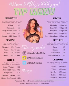 New tip menu feel free to tip on this post amp dm me your request