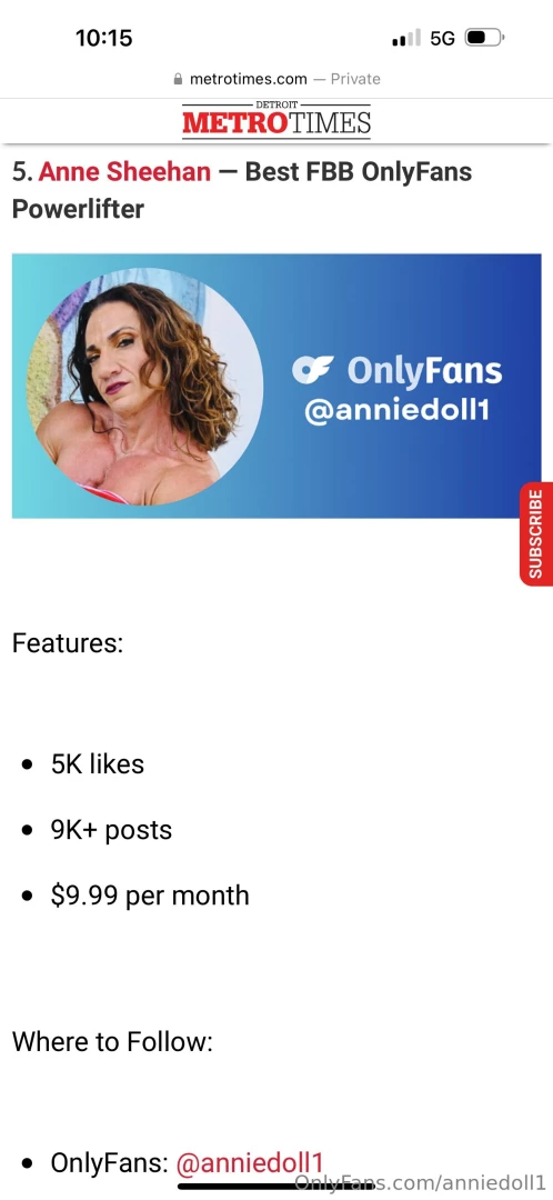 anniedoll11 - Detroit metro times listed my onlyfans page as 5 on their top 12 list part 1 