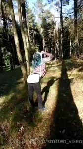 Ripping off my stretched out panties after hanging from a tree in them