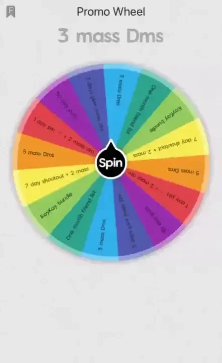 Promo spin the wheel 10 for 2 spins 20 for 4 spins you literally win 