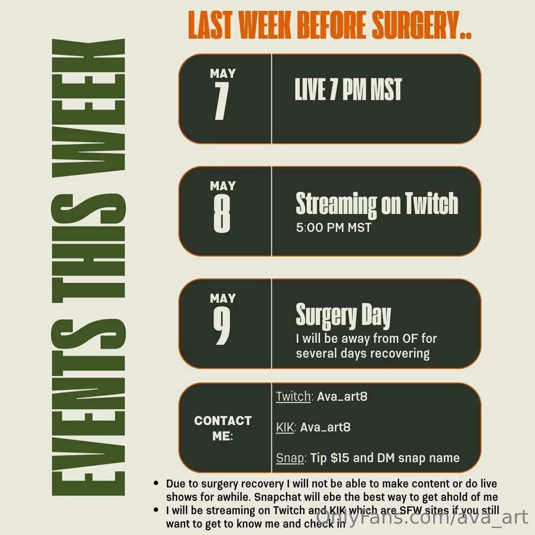 This will be my last week streaming sexy content on of due to surgery 