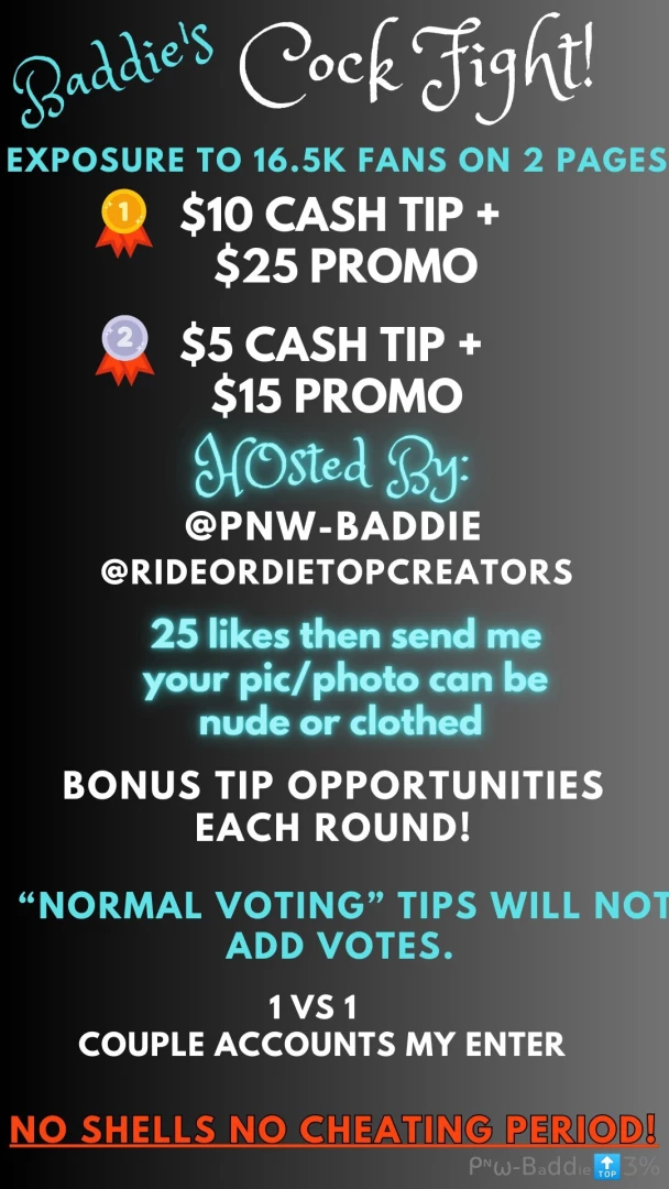 Cock fight comp free entry cash tip show us what you re workin with 