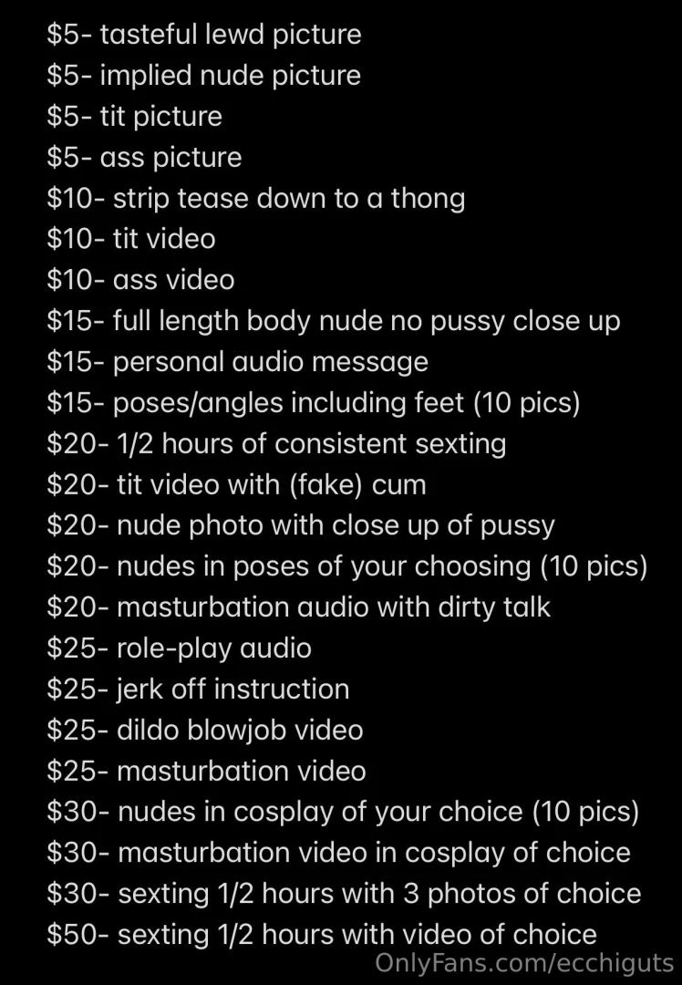 ecchiguts - Menu amp rates hey i kept getting asked about this so i finally 