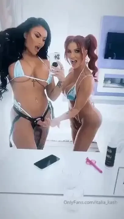 Strap-on party with my bestie making her gag on my giant strap-on and 