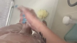 Showering my hard girl cock would you get on your knees