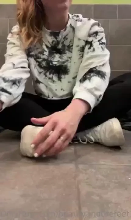 We sneak into the gym bathroom to have some fun for my foot stink 