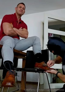 Boss getting shoes cleaned from slave part 2