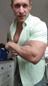 Green shirt struggling against my muscles