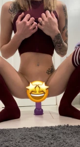 Cum watch me take a ride on my purple friend ugh feels so good