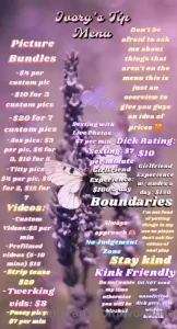My tip menu for the lovely subs asking 9 7 2022 rules of ivory s of -