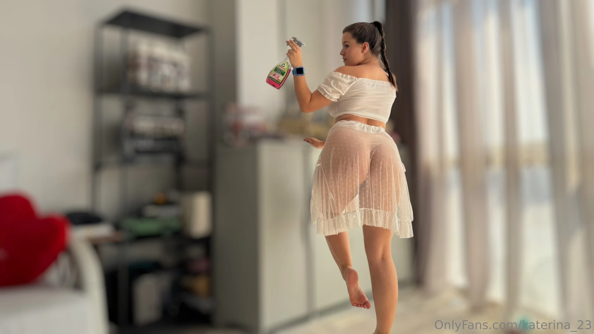 Dust wiped glass shining and the skirt acting way too cheeky did i 