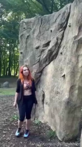 Climbing a little rock and peeing off the side climbing sporty hiking