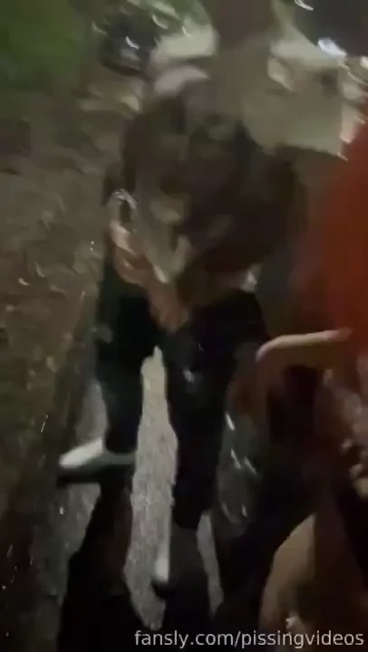 Peeing with my friend at the side of the road pee public carpark car 