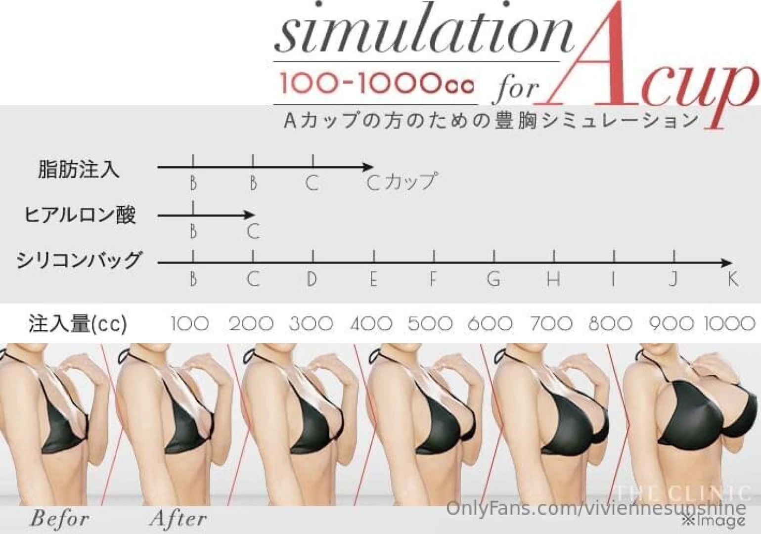 This shows cup size and progression of a-cup for every hundred cc i 