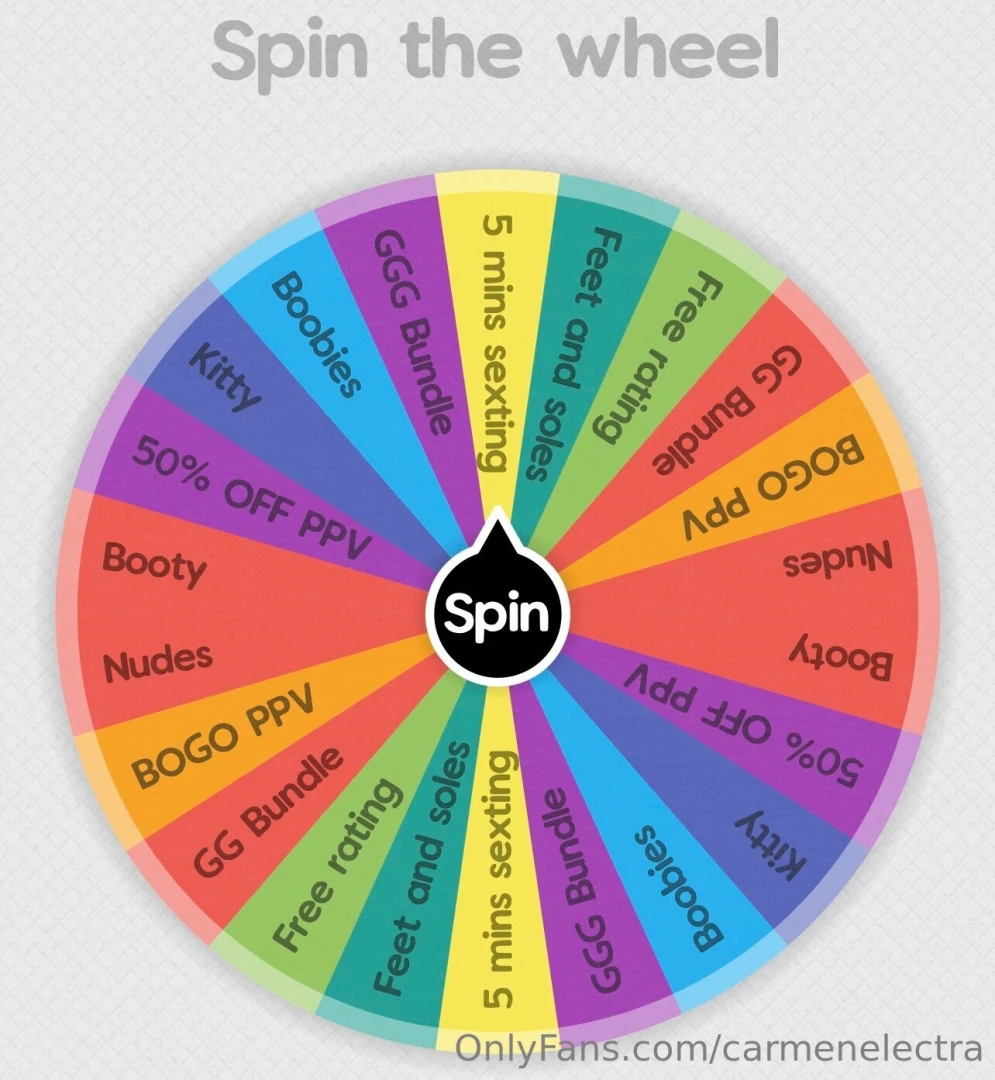 You know what time it is cum get your goodies 1 spin 7 2 spins 15 3 