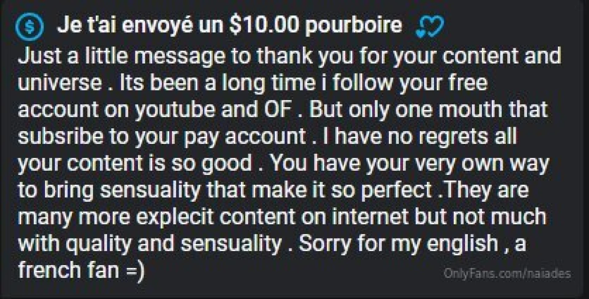 An amazing message to me about how i am doing in content creation and 