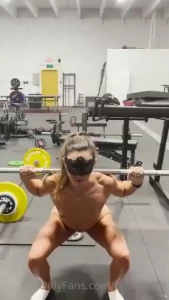 Naked squat workout w a butt plug masked naked leg day starring