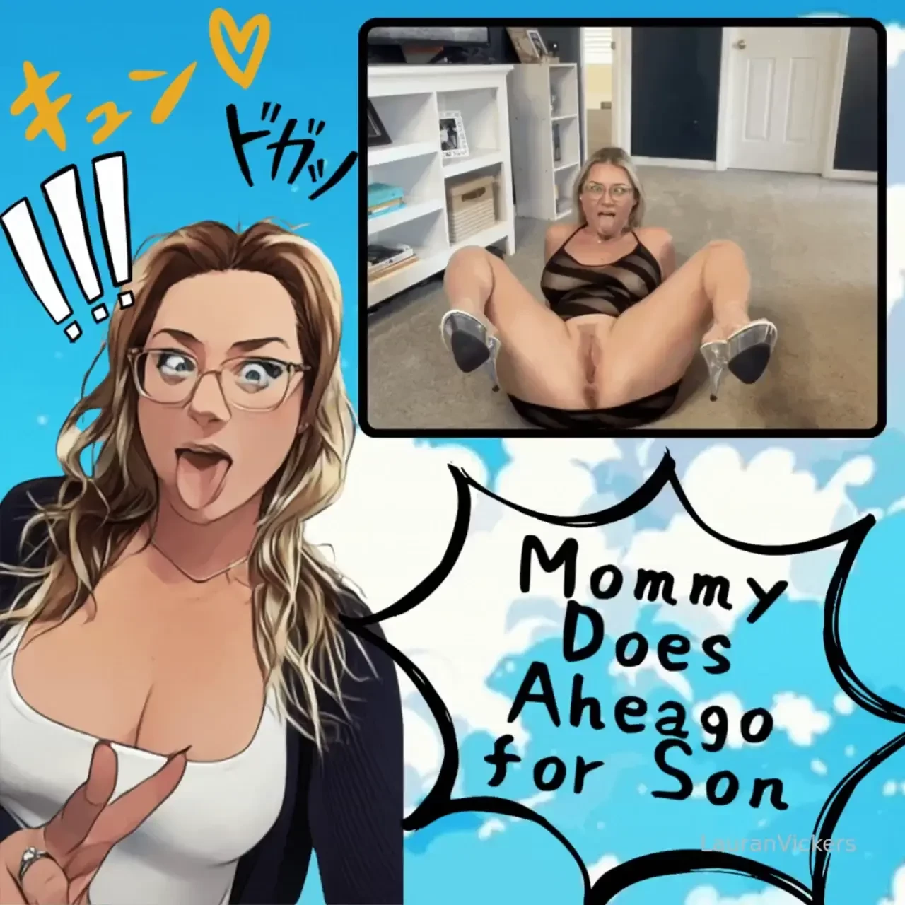 O oe e go o o mommy discovers her son is into hentai so she does poses 