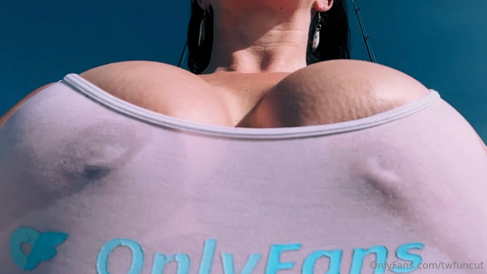 Big ole tits bouncing on the boat in a see through soaking wet white 