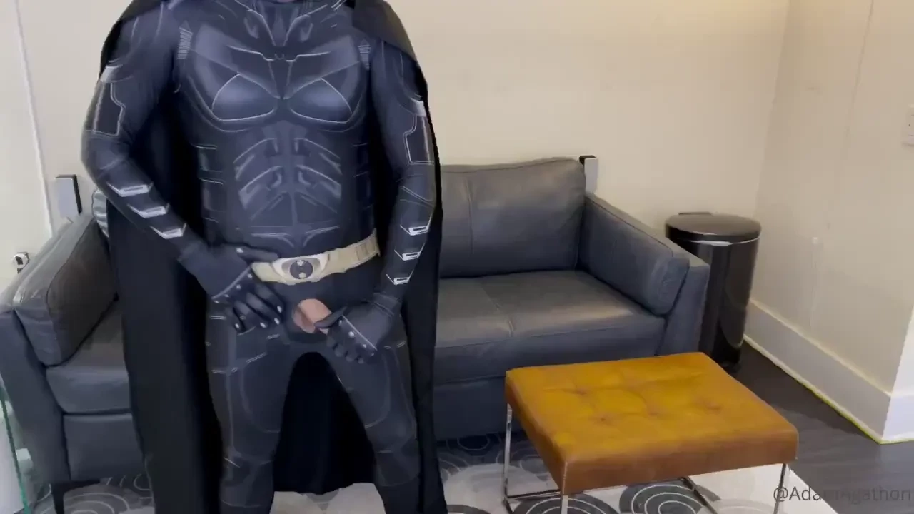 Stroking it out in the bat suit 