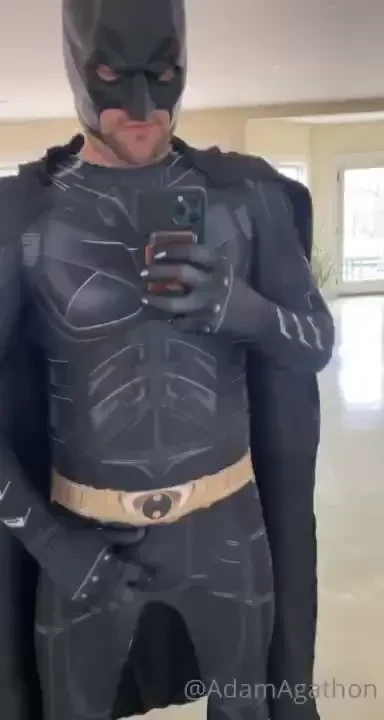 Fun in the bat suit before i cut a hole for my cock 