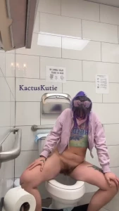 A great frontal view of my pee in a public toilet bonus booty shakes