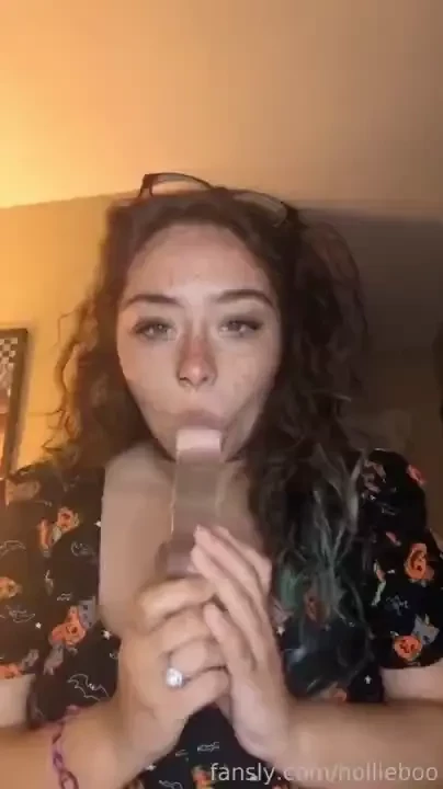 Sloppy blow job and playing with my tits in this video blowjob dildo 